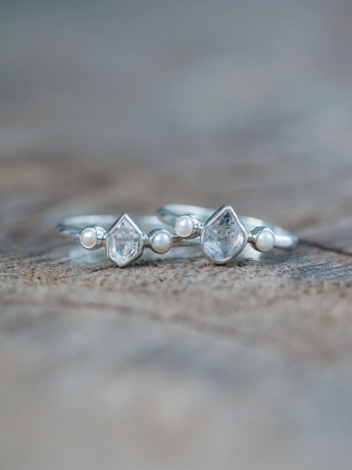 Pearl and Herkimer Diamond Ring