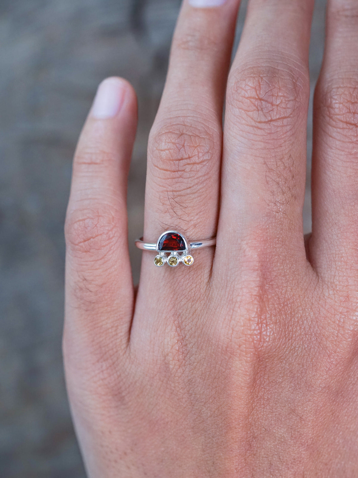 Half Moon Garnet and Citrine Ring
