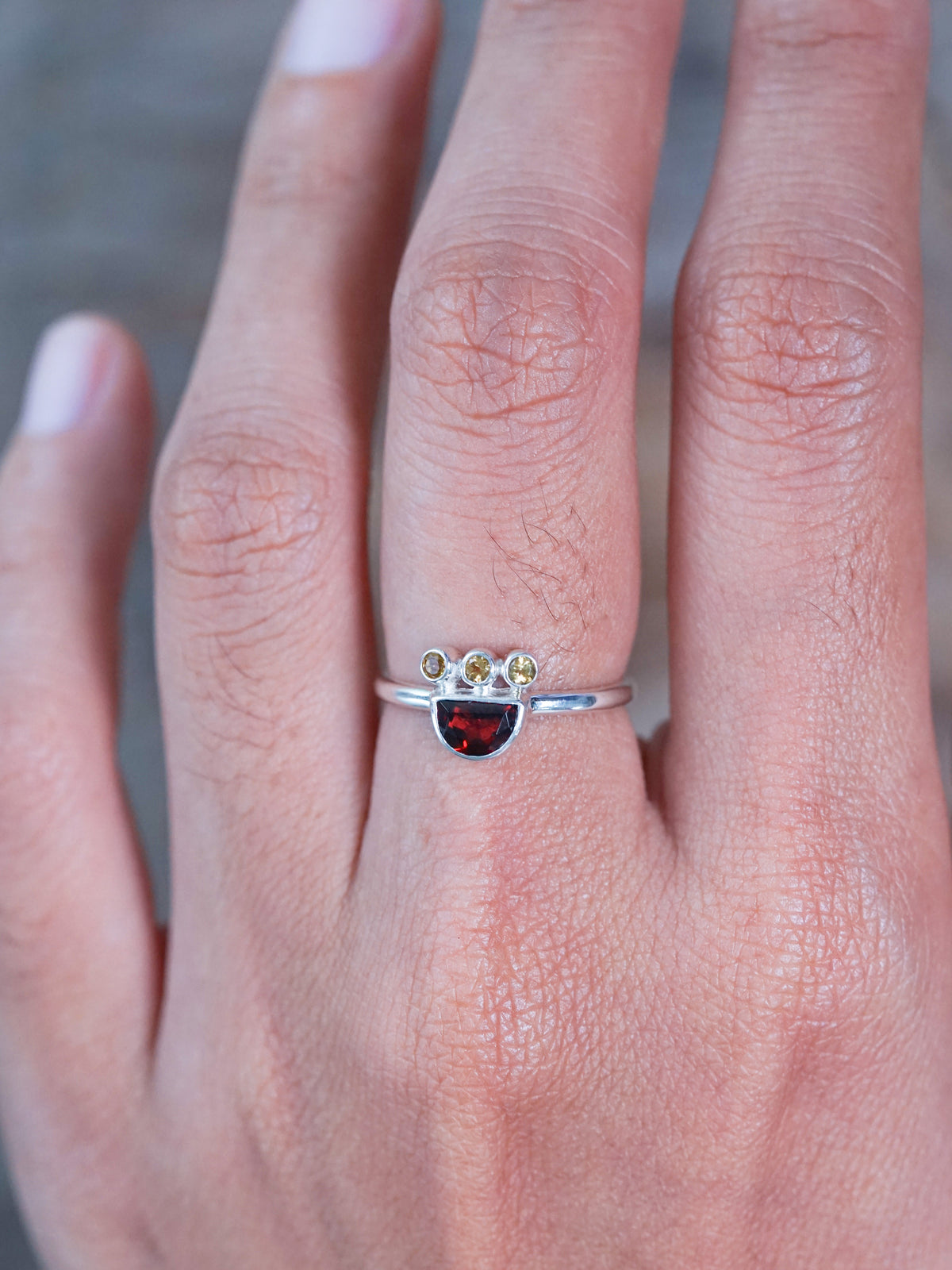 Half Moon Garnet and Citrine Ring