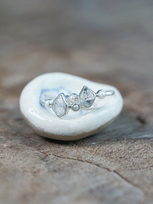 Pearl and Herkimer Diamond Ring