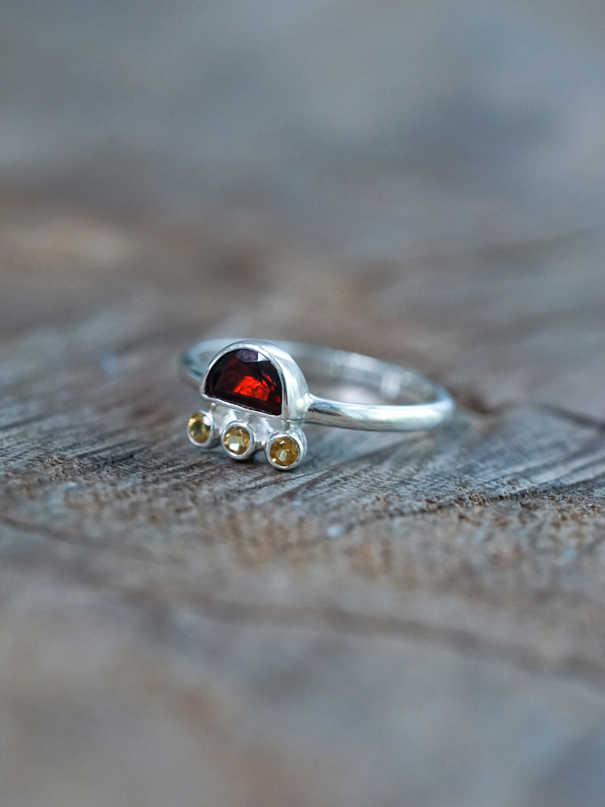 Half Moon Garnet and Citrine Ring