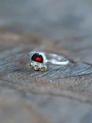 Half Moon Garnet and Citrine Ring