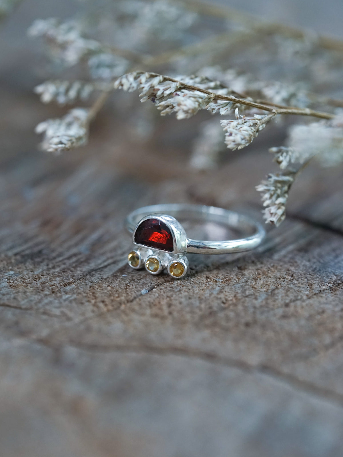 Half Moon Garnet and Citrine Ring
