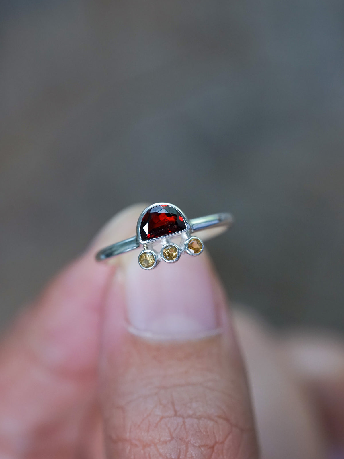 Half Moon Garnet and Citrine Ring