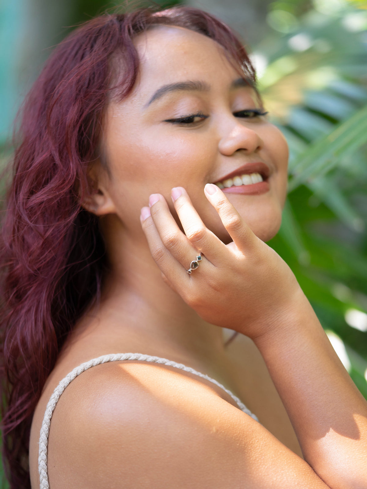 Rose Cut Tourmaline, Garnet, and Blue Topaz Ring