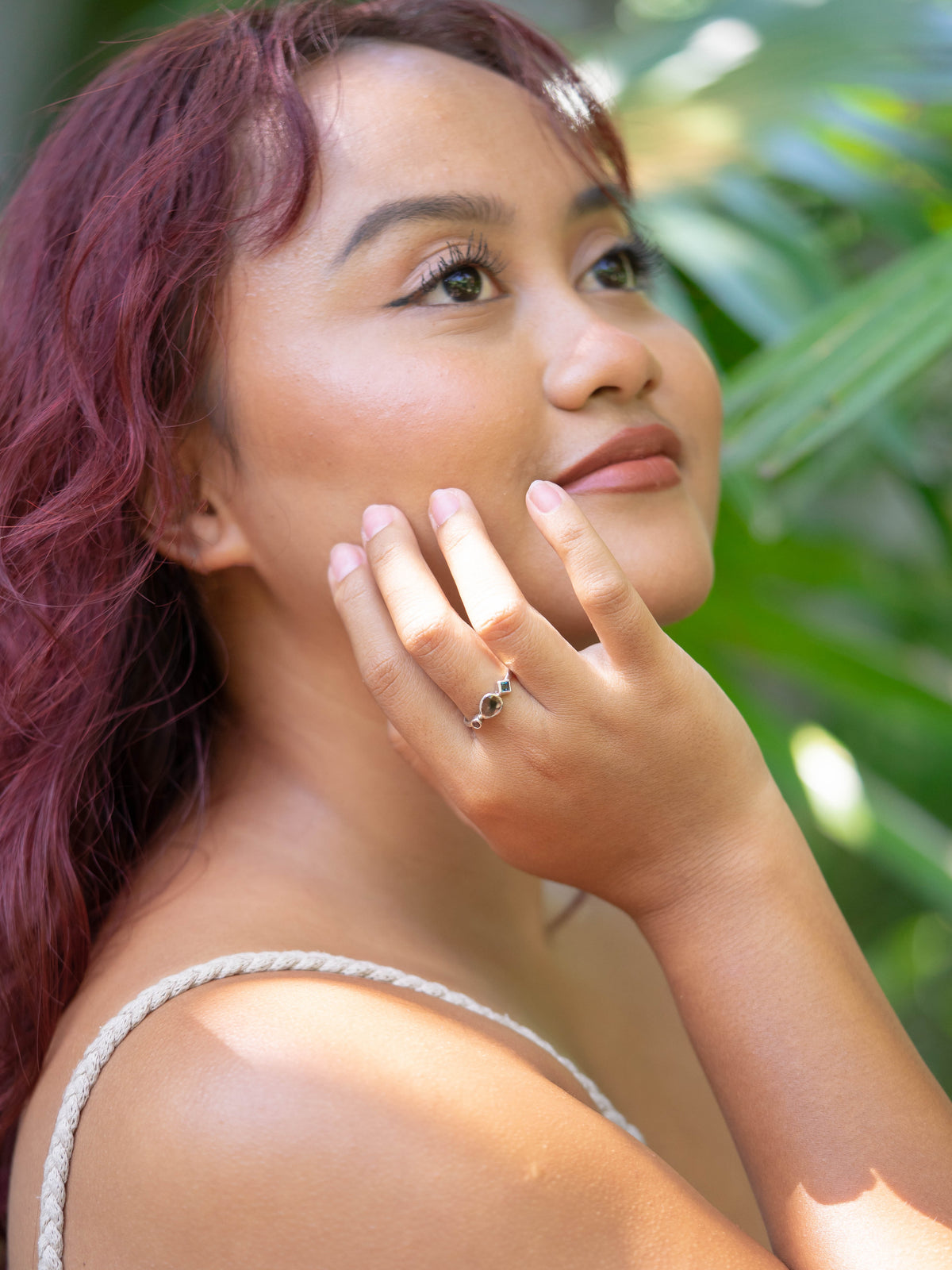 Rose Cut Tourmaline, Garnet, and Blue Topaz Ring