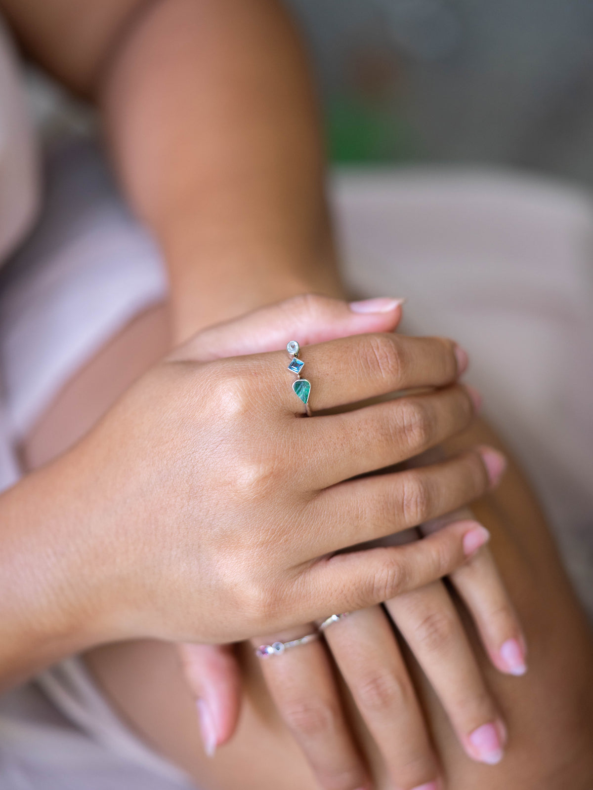 Topaz and Emerald Leaf Ring