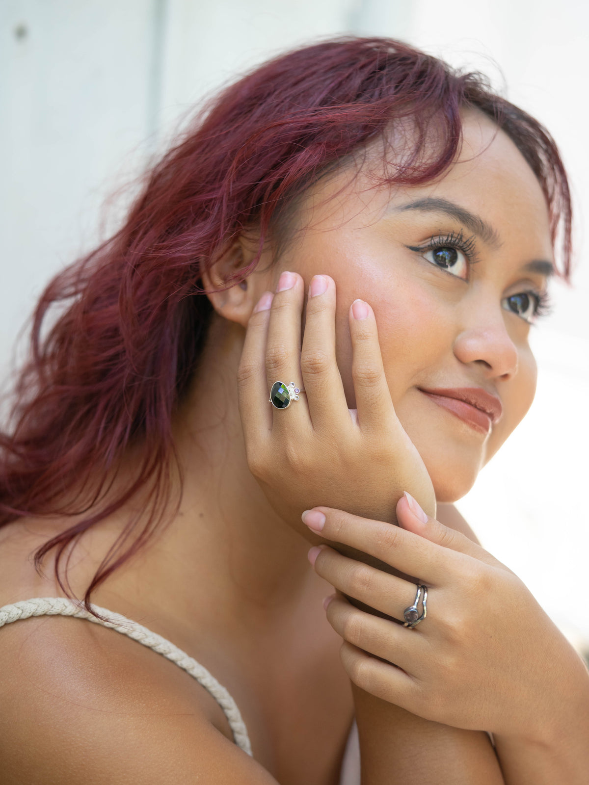 Color Change Garnet Ring Set in Black Gold