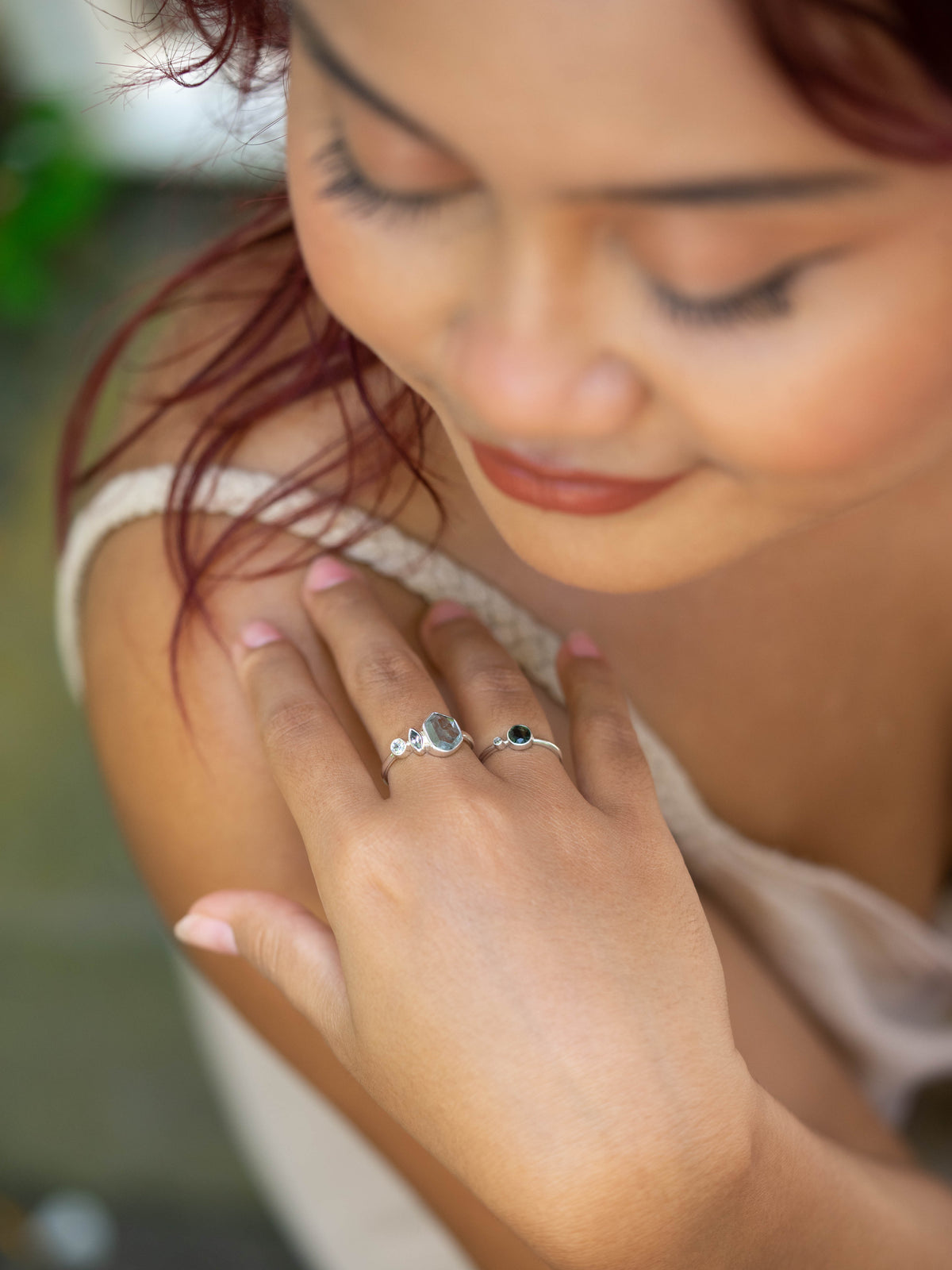 Sapphire and Salt and Pepper Diamond Ring