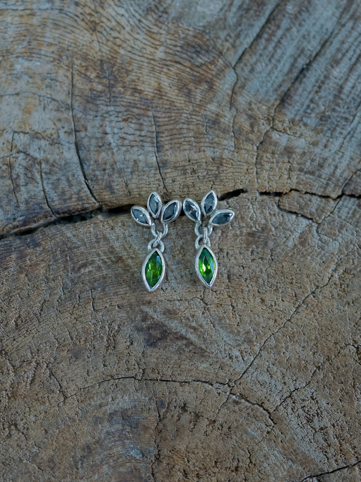 Chrome Diopside and Salt & Pepper Diamond Earrings - Gardens of the Sun | Ethical Jewelry