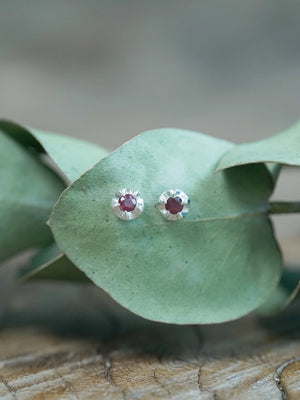 Garnet Flower Earrings in Silver