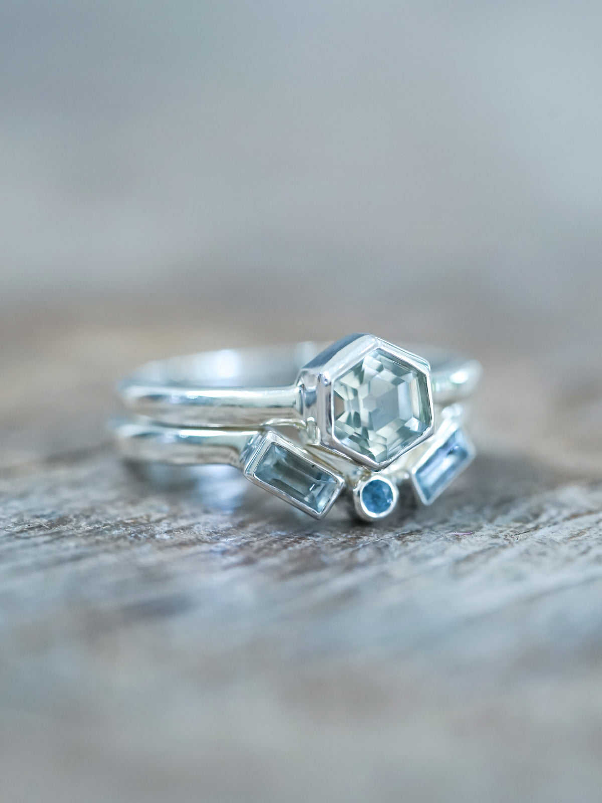 Green Amethyst and Aquamarine Ring - Gardens of the Sun | Ethical Jewelry