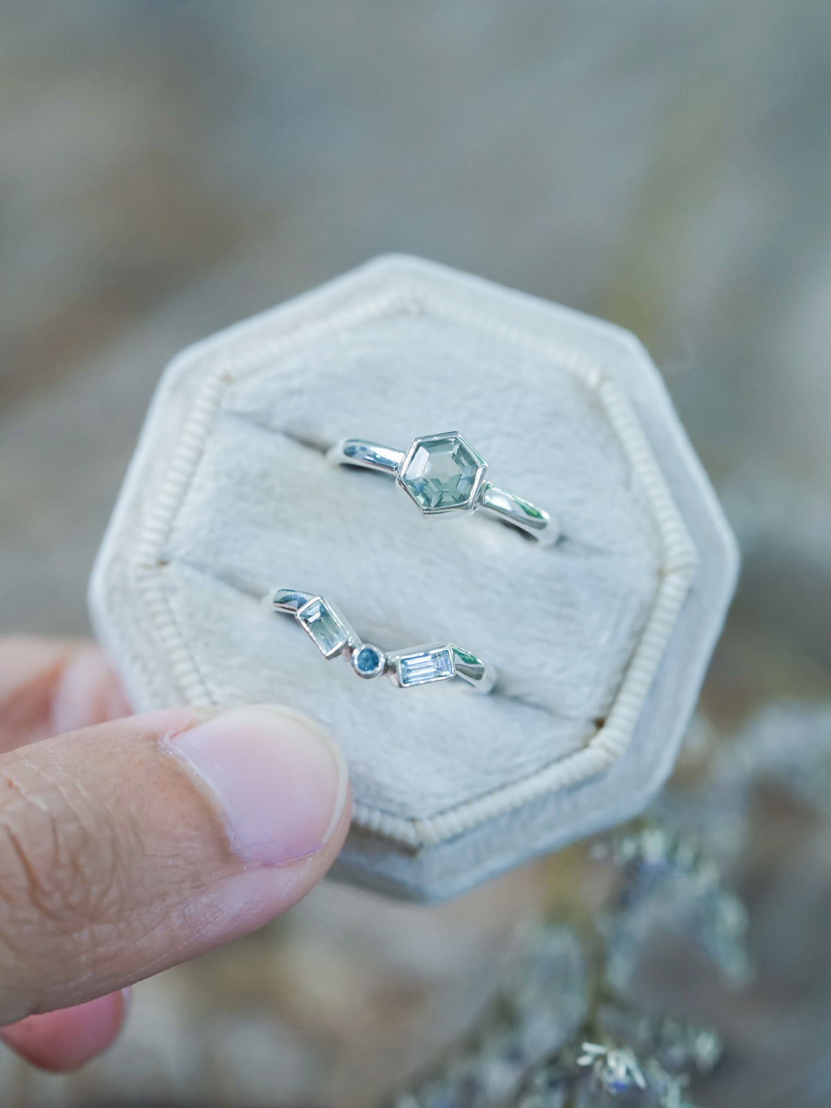 Green Amethyst and Aquamarine Ring - Gardens of the Sun | Ethical Jewelry