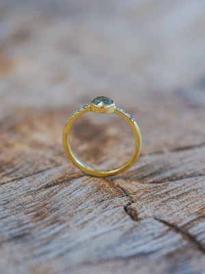 Green Diamond Ring in Gold  - Size 5.5