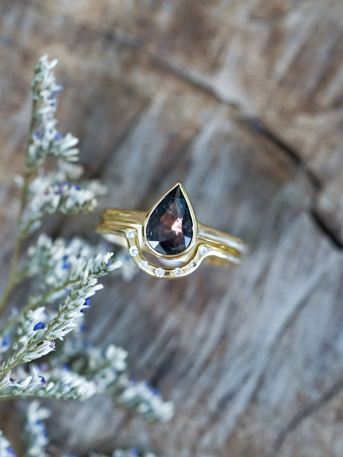 Pear Sapphire Ring Set in Ethical Gold - Gardens of the Sun | Ethical Jewelry