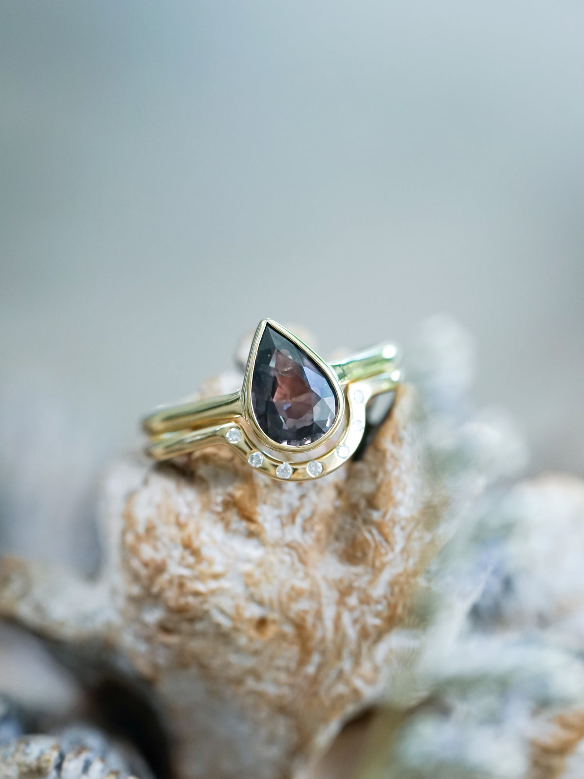 Pear Sapphire Ring Set in Ethical Gold - Gardens of the Sun | Ethical Jewelry