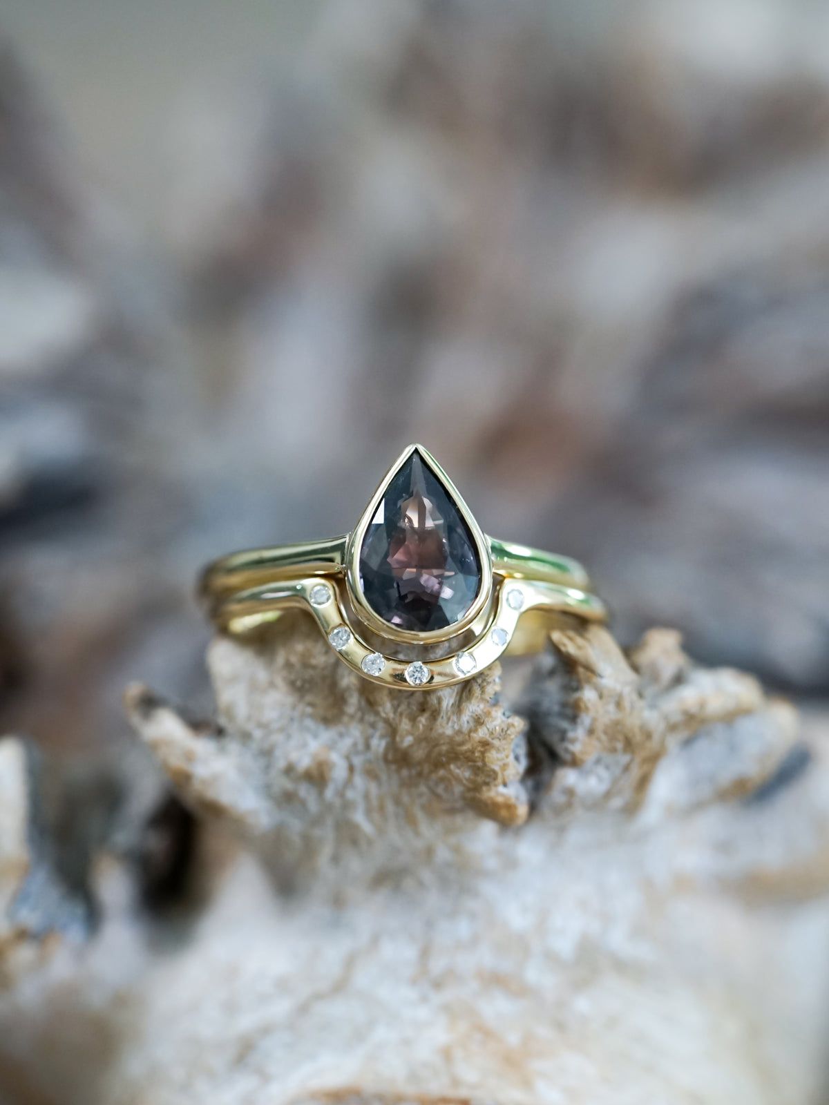 Pear Sapphire Ring Set in Ethical Gold - Gardens of the Sun | Ethical Jewelry