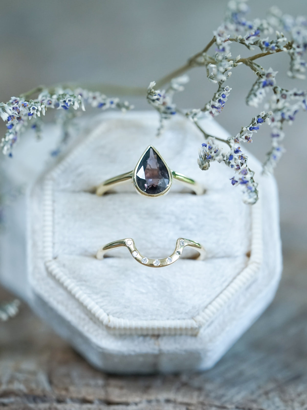 Pear Sapphire Ring Set in Ethical Gold - Gardens of the Sun | Ethical Jewelry