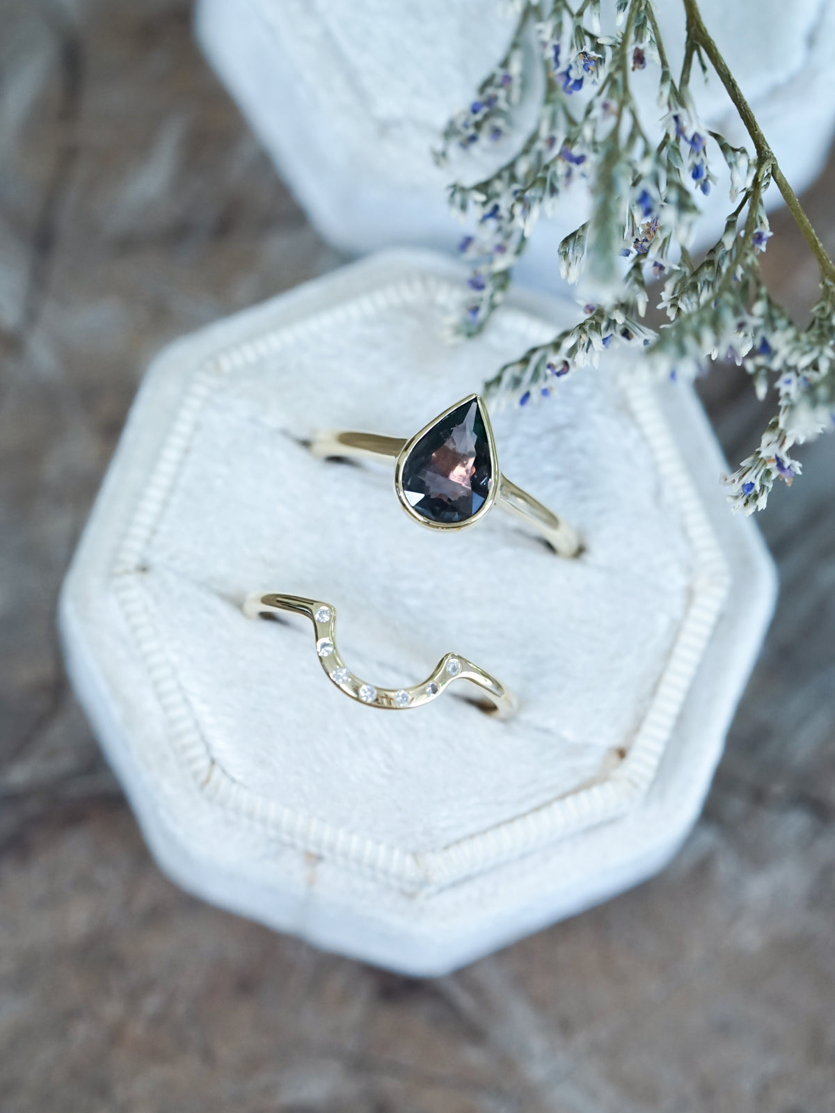 Pear Sapphire Ring Set in Ethical Gold - Gardens of the Sun | Ethical Jewelry