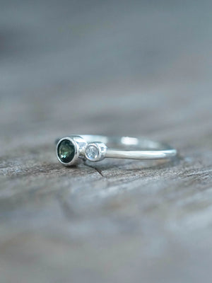 Green Sapphire and Rainbow Moonstone Ring