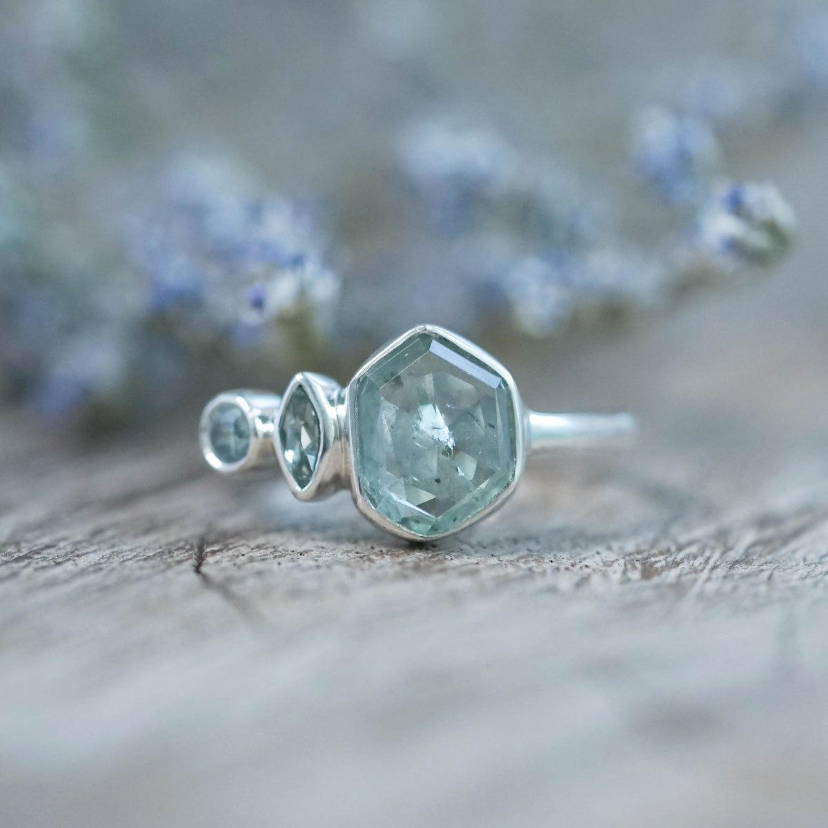 Green Montana Sapphire Ring in recycled sterling silver
