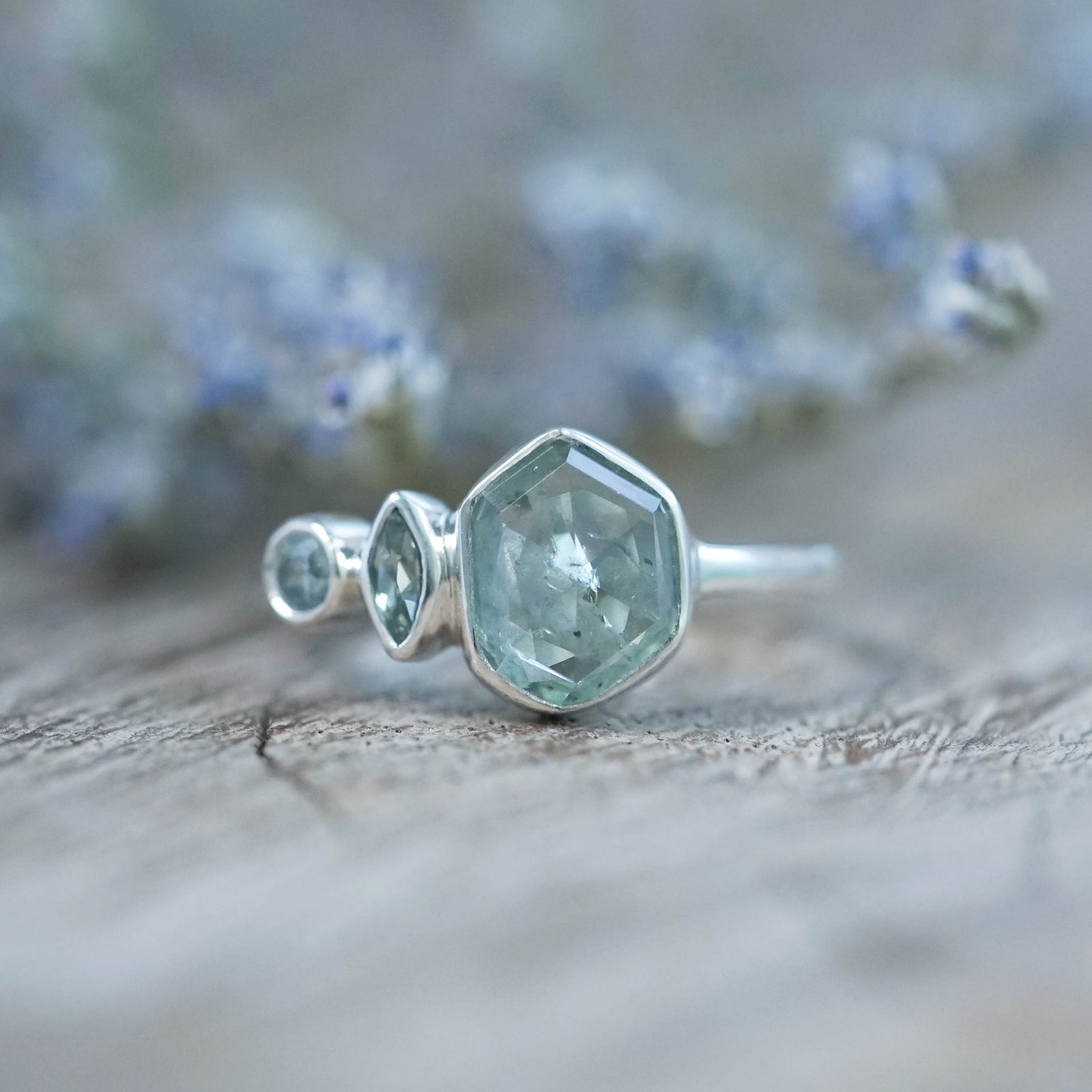 Green Montana Sapphire Ring in recycled sterling silver