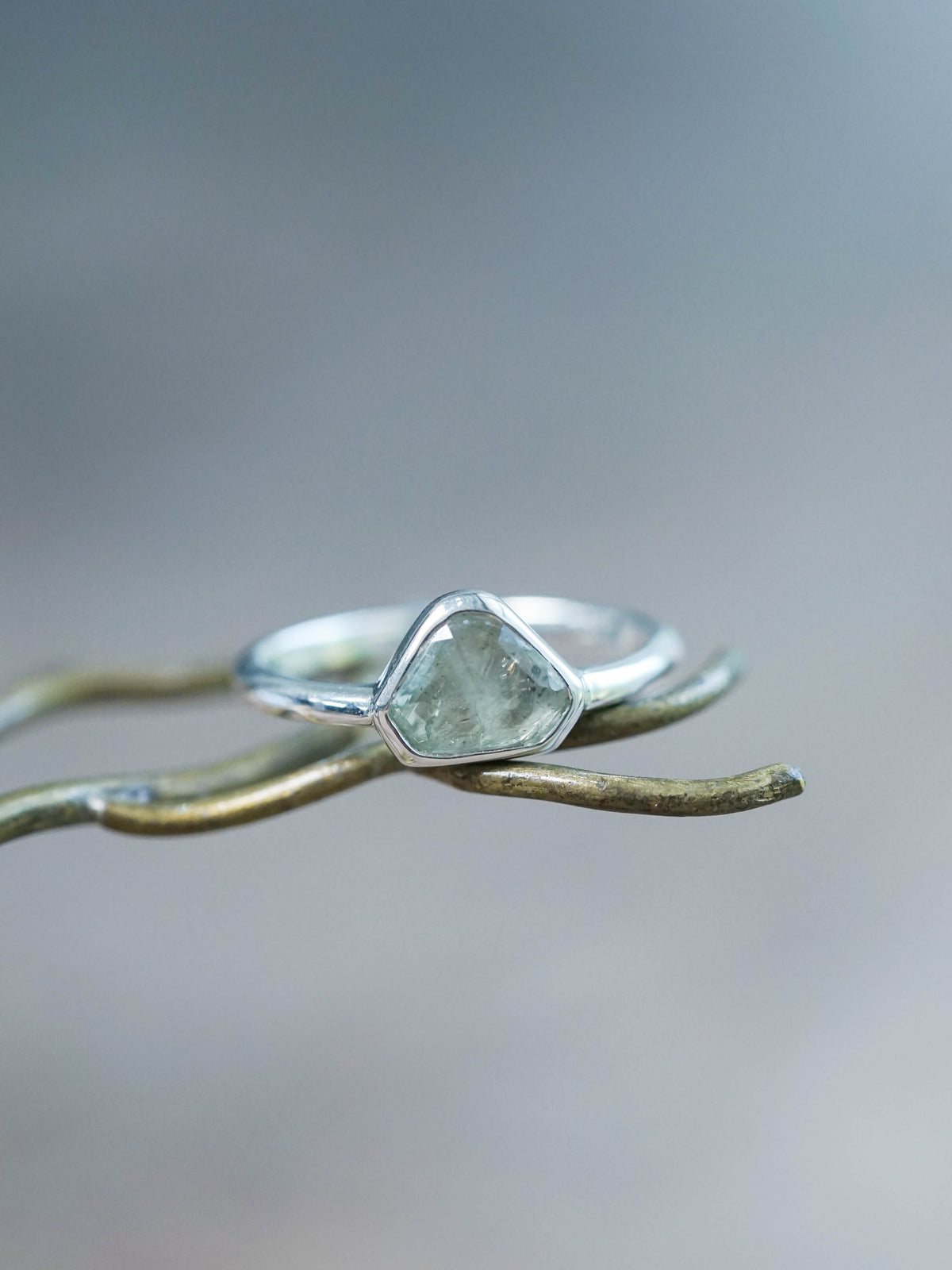 Green Montana Sapphire and Diamond Ring in Recycled Sterling Silver