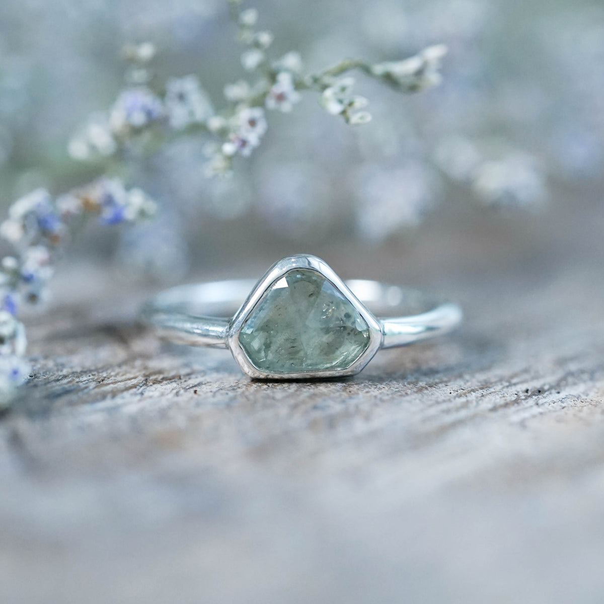 Green Montana Sapphire and Diamond Ring in Silver