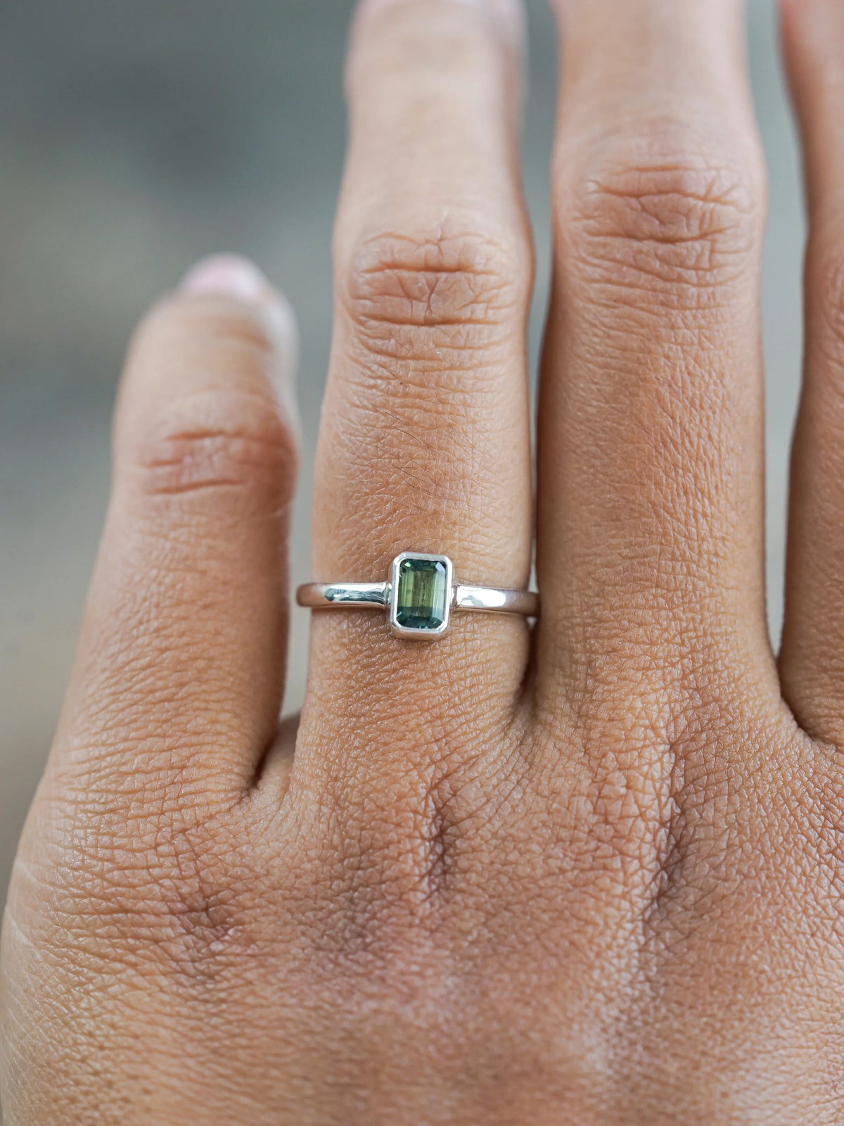 Green Parti Sapphire Engagement Ring in Recycled Sterling Silver