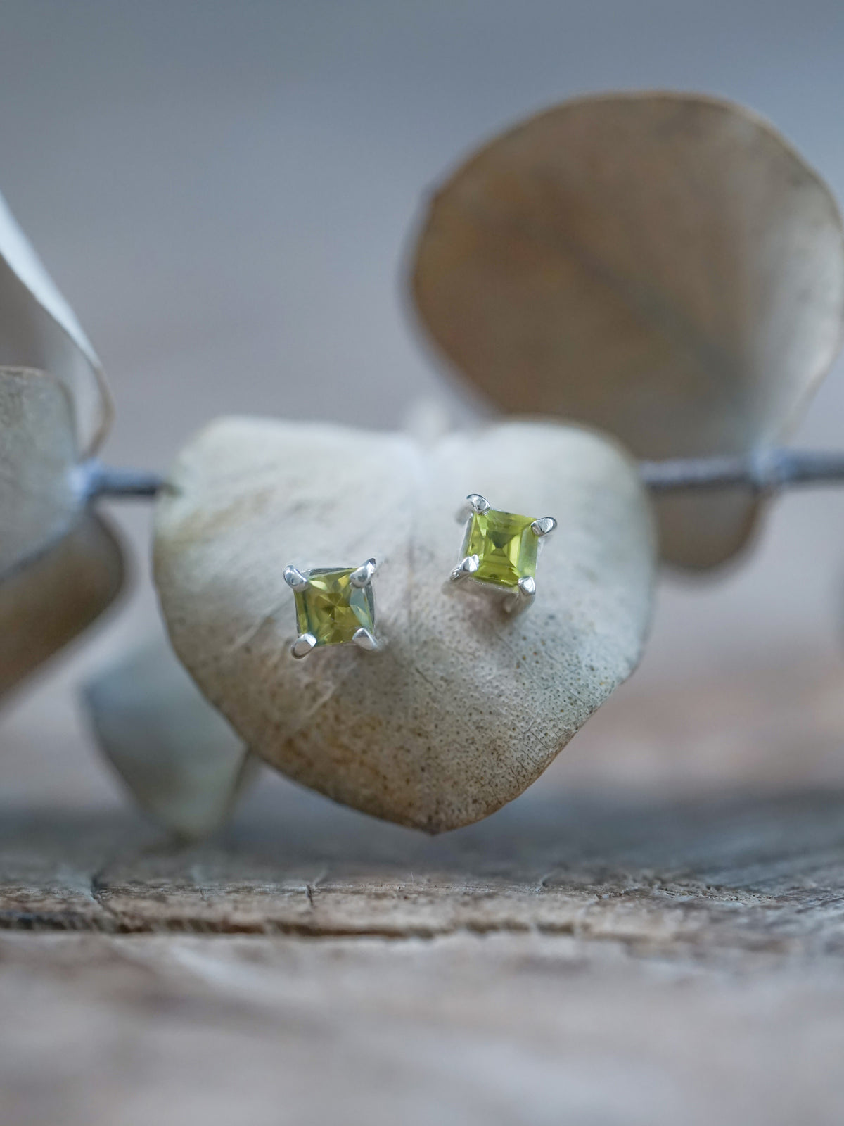 Green Sapphire Earrings in Silver