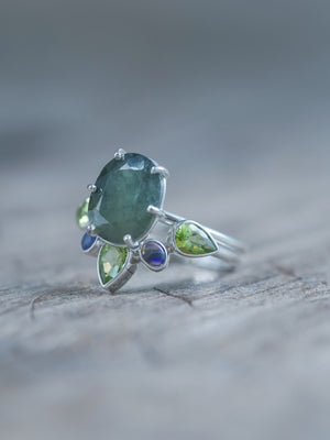 Green Sapphire, Peridot, and Opal Ring Set