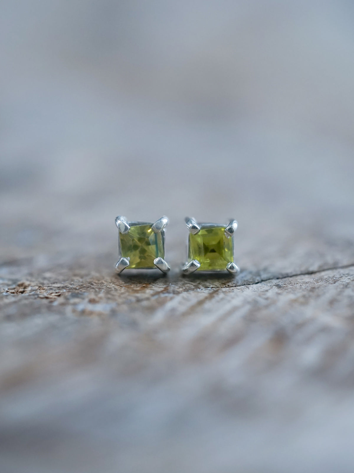 Green Sapphire Stud Earrings in Silver