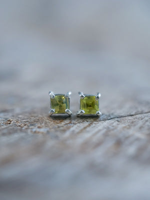 Green Sapphire Stud Earrings in Silver