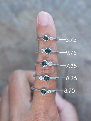 Green Sapphire and Rainbow Moonstone Rings