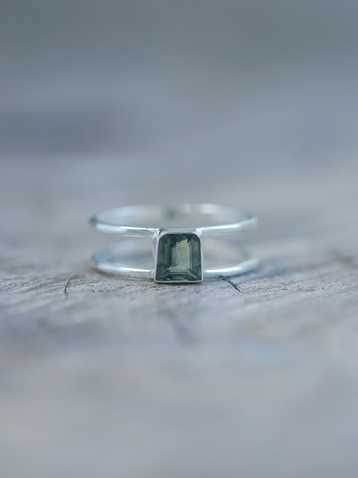 Green Sapphire and Zircon Ring Set in recycled sterling silver | Ready to Ship