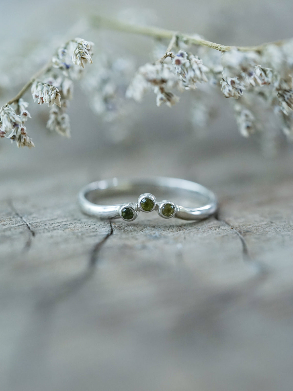 Green Tourmaline Crown Ring in Sterling Silver