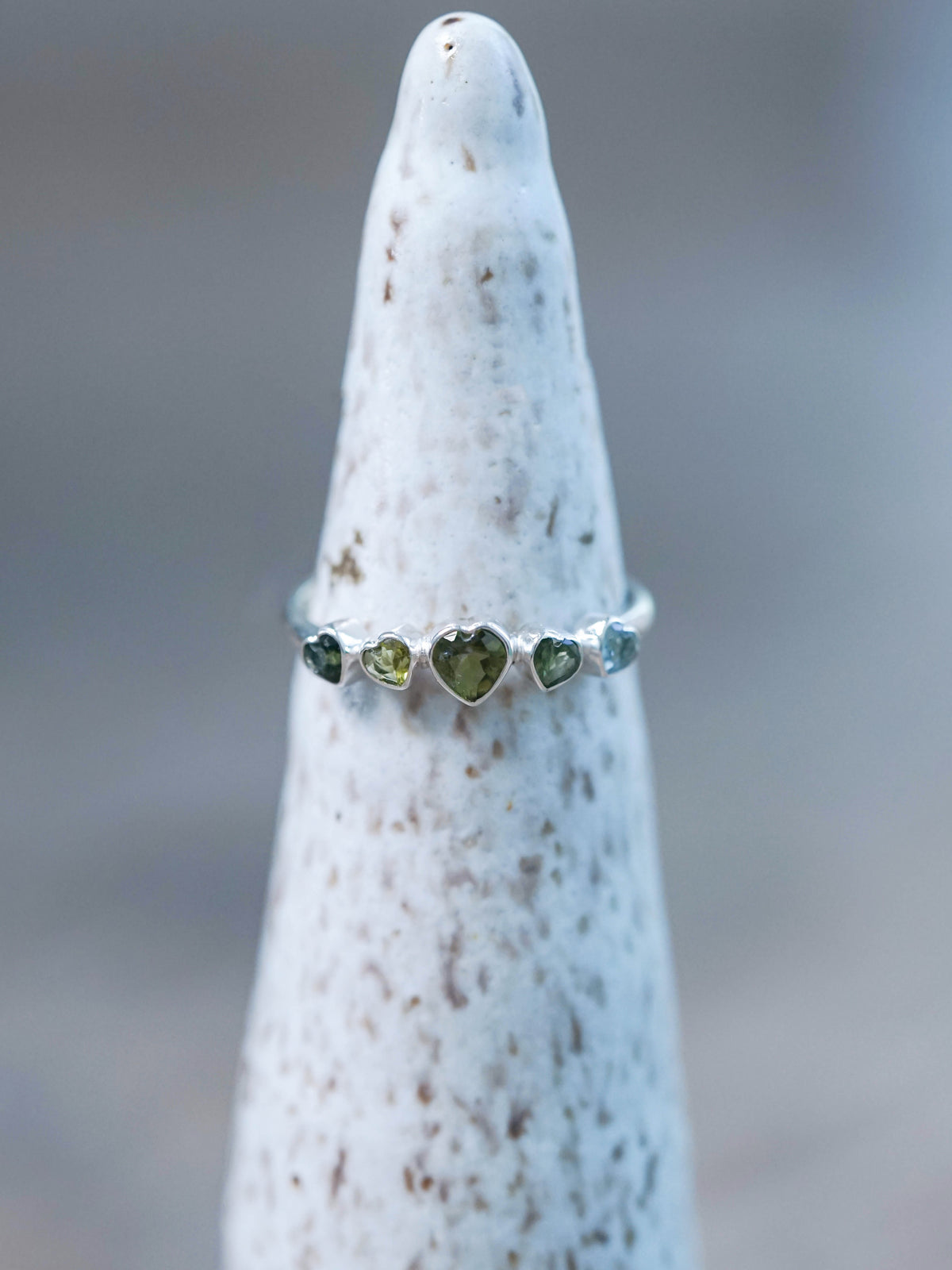 Green Tourmaline Heart Ring in silver