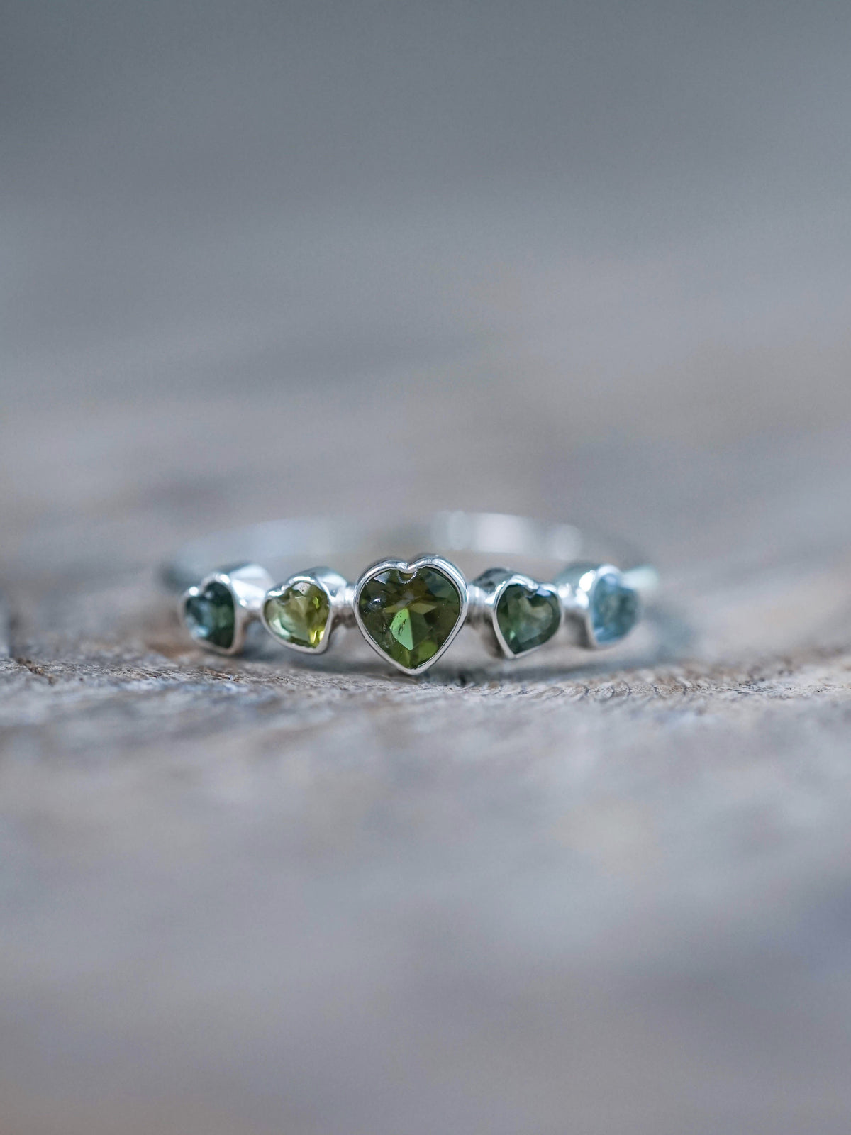 Green Tourmaline Heart Ring in sterling silver