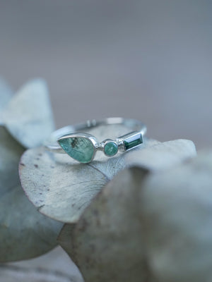 Green Tourmaline and Emerald Leaf Ring