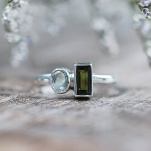 Green Tourmaline and Prehnite Ring