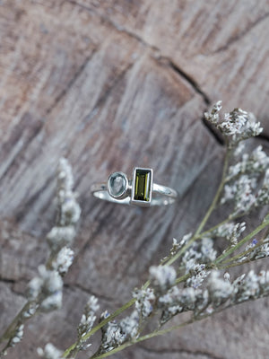 Green Tourmaline and Prehnite Ring Silver