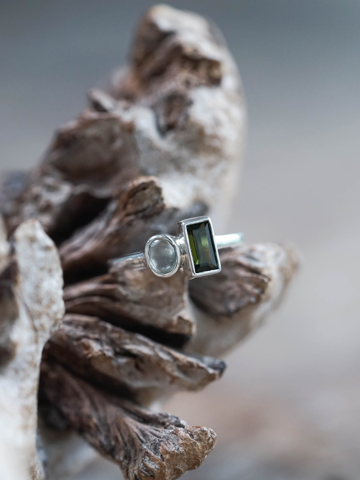 Green Tourmaline and Prehnite Ring Sterling Silver