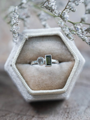 Green Tourmaline and Prehnite Ring in Recycled Sterling Silver