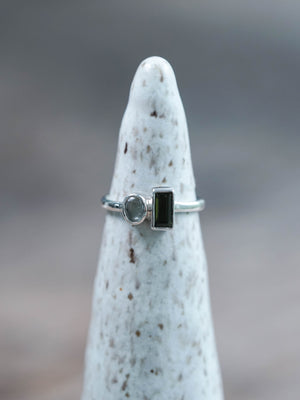 Green Tourmaline and Prehnite Ring in Sterling Silver