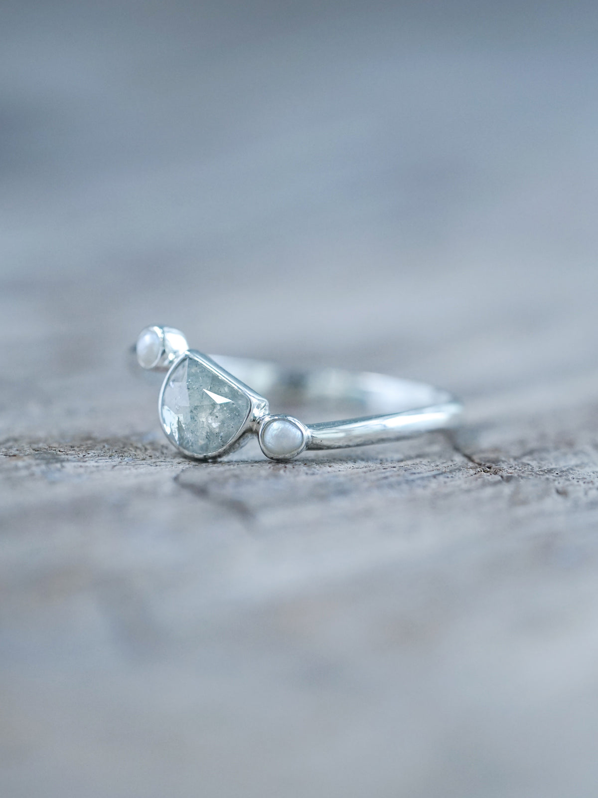 Half Moon Diamond and Pearl Ring - Gardens of the Sun | Ethical Jewelry