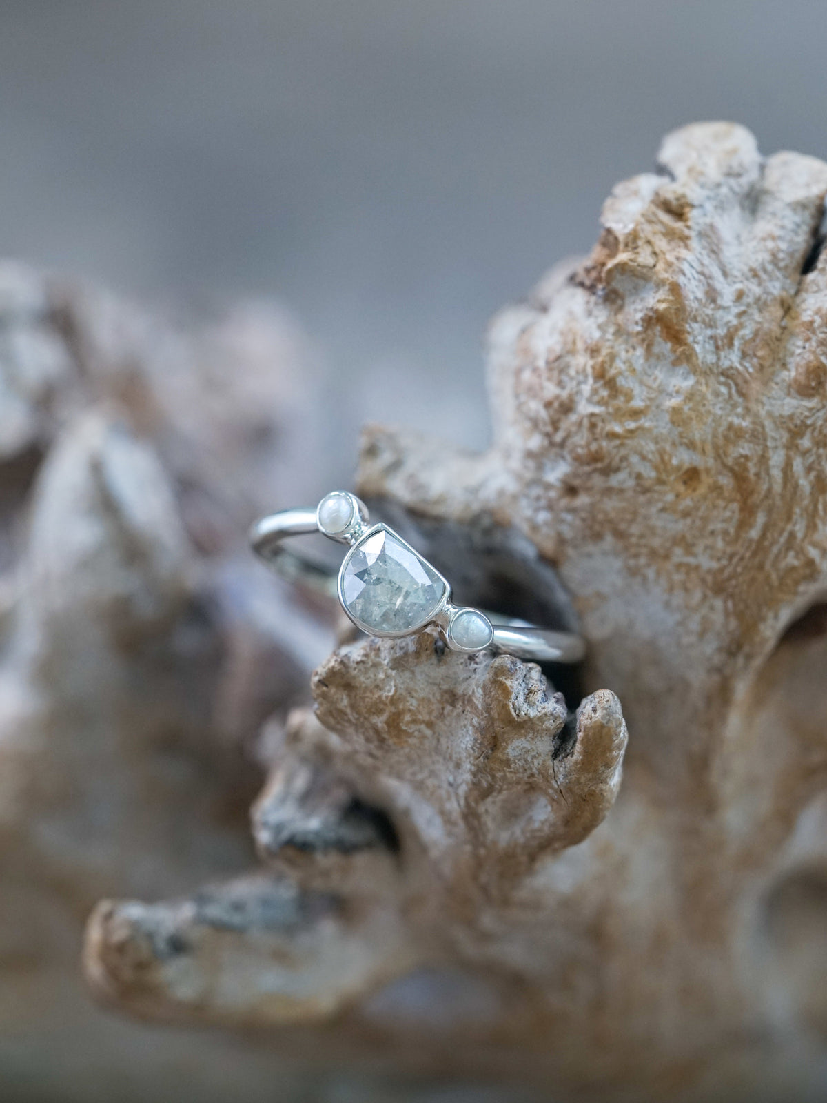 Half Moon Diamond and Pearl Ring - Gardens of the Sun | Ethical Jewelry