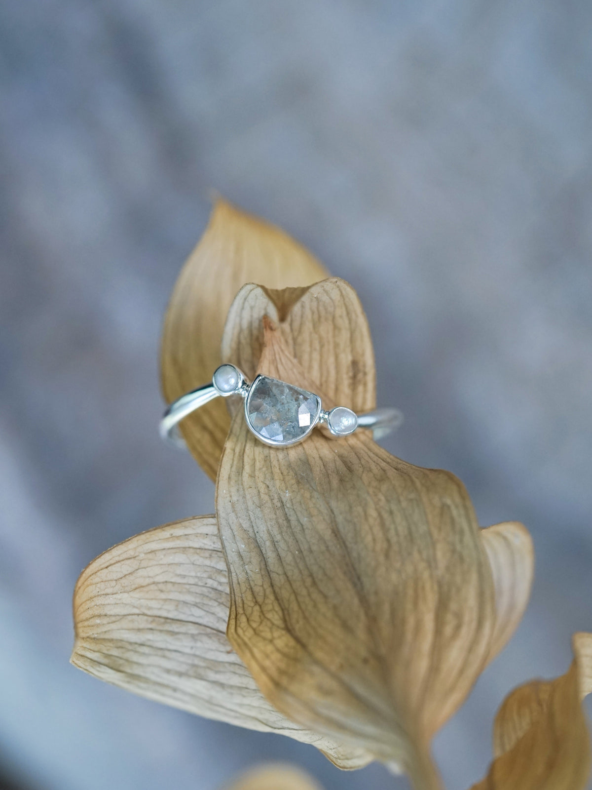 Half Moon Diamond and Pearl Ring - Gardens of the Sun | Ethical Jewelry
