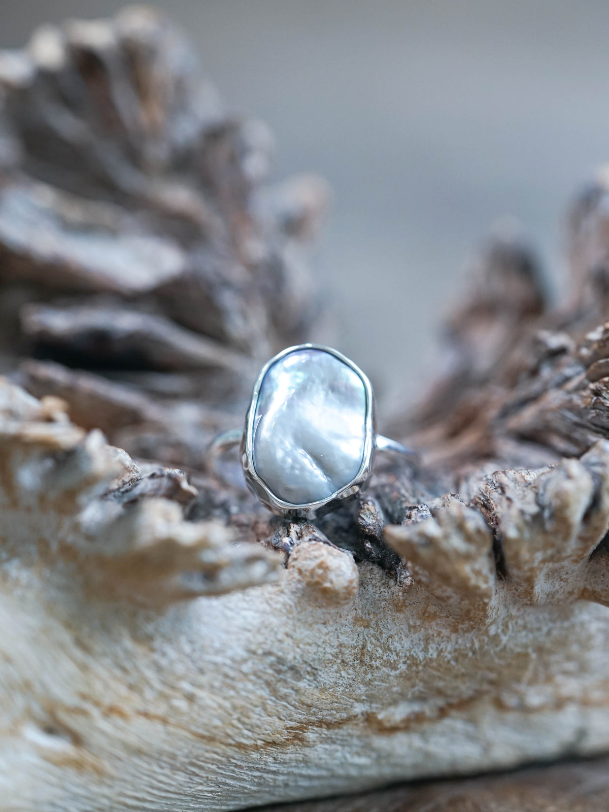 Hammered Pearl Ring