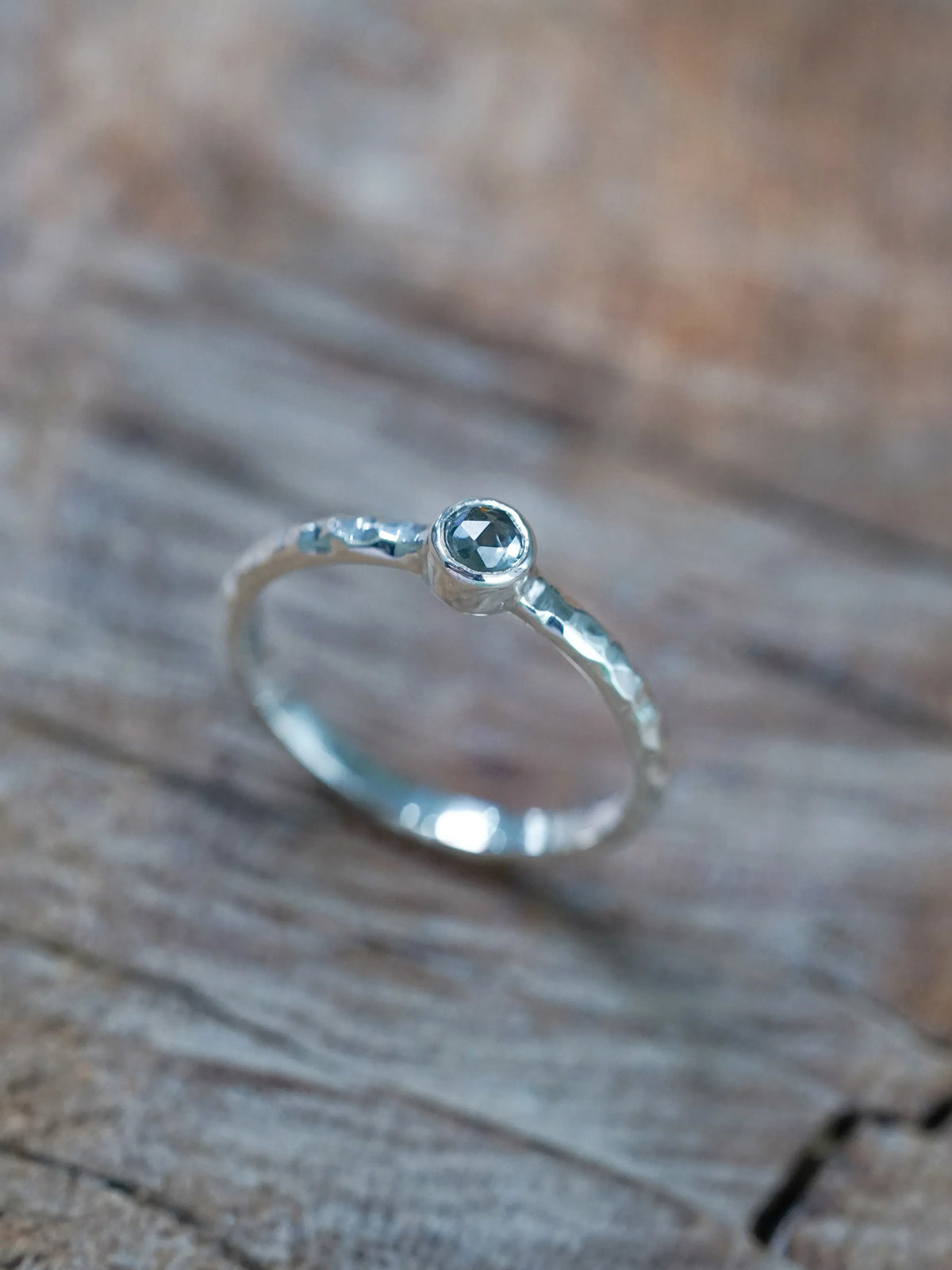 Hammered Blue Sapphire Ring in Recycled Sterling Silver
