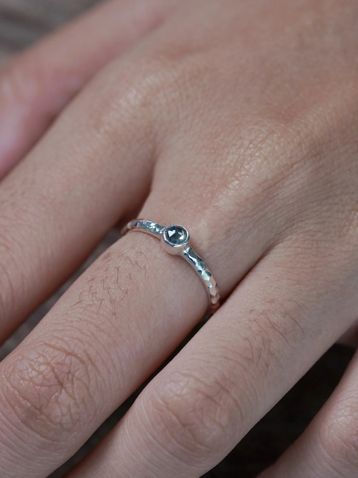 Hammered Blue Sapphire Ring in Silver